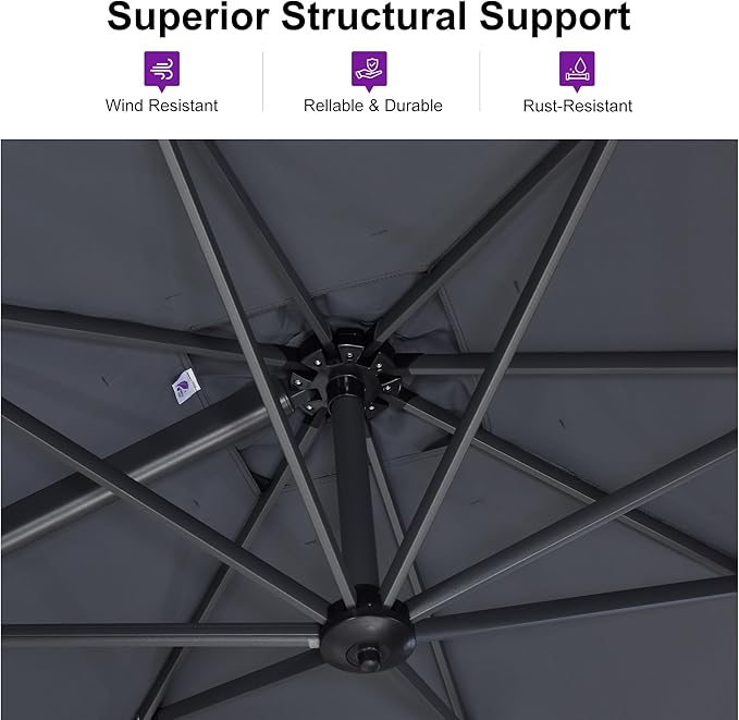 PURPLE LEAF 11 Feet Patio Umbrella Outdoor Cantilever Round Umbrella Aluminum Offset Umbrella with 360-degree Rotation for Garden Deck Pool Patio Light Grey
