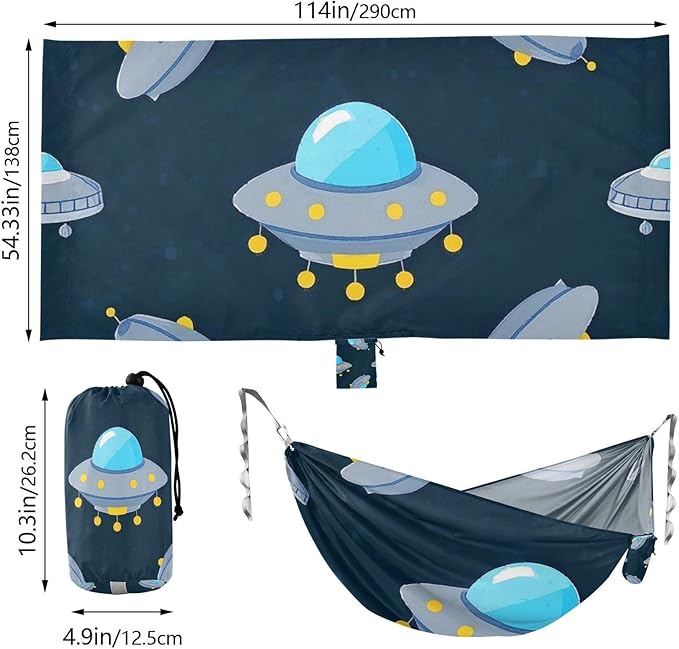 Cartoon Cute Blue-Gray Spaceship 330lb Capacity Outdoor Hammocks with Tree Straps Swing Hammock for Outside Patio Backyard Poolside hamacas para adultos 2 Personas
