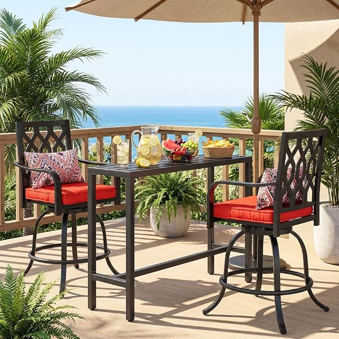 YITAHOME Outdoor Bar Table with Wheels, 55" Metal Patio Bar Height Table, Narrow Rectangle Console Table for Balcony Garden Poolside, Black