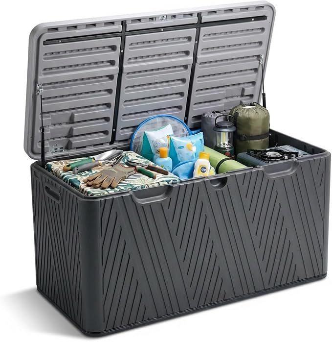 BPS 85 Gallon Resin Deck Box, Outdoor Storage Box Waterproof & Weather-Resistant Lockable, Large Patio Storage Container for Cushions, Garden Tools