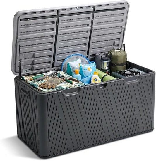 BPS 85 Gallon Resin Deck Box, Outdoor Storage Box Waterproof & Weather-Resistant Lockable, Large Patio Storage Container for Cushions, Garden Tools