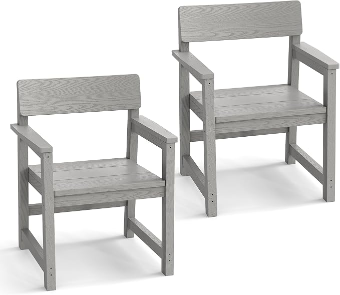 Jocoevol Patio Dining Chair Set of 2 Outdoor HIPS Patio Chair All Weather with Wide Seat and Curved Backrest, Armchairs for Outside Backyard/Garden/Pool/Porch/Deck 300lbs Capacity, Grey