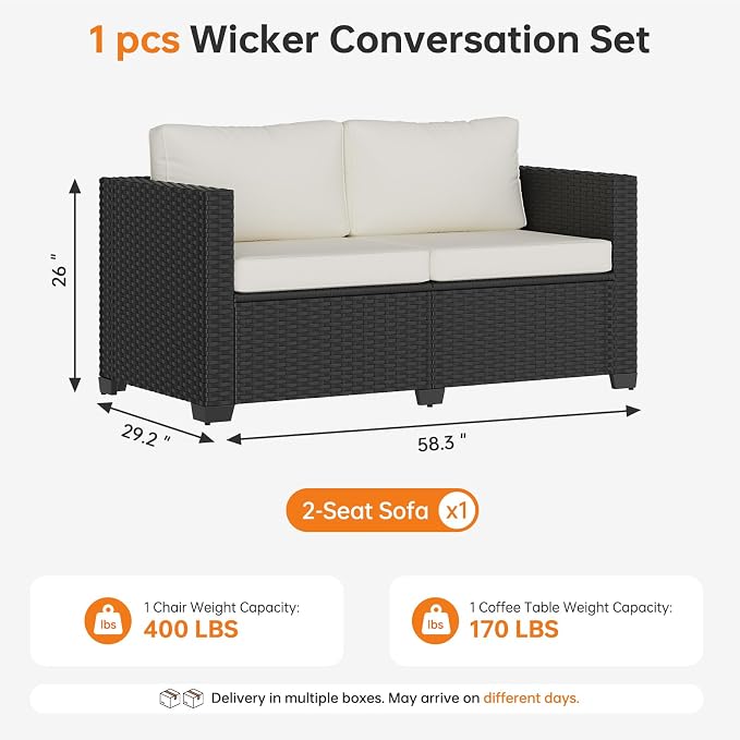 LazySunsets 1-Piece Outdoor Patio Furniture Set, Rattan Outdoor Sectional with Thick Waterproof Cushions, Wicker Ottomans & Waterproof Cover, Patio Conversation Set for Garden, Backyard, Beige
