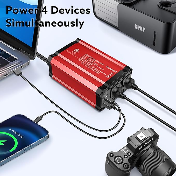 【2026 Upgraded】 300W Car Power Inverter - vansoet DC 12V to 110V AC(2 Outlets) Power Inverters with PD65W & QC18W Fast Charging Port - Car Charger Cigarette Lighter Adapter for Laptop/Phone/Road Trip