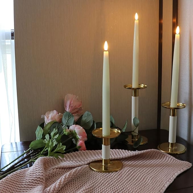 Rhytsing 11.4" Flameless Taper Candles with Timer Function, Battery Operated Dinner Tall Candlestick Rustic Wax, Warm White LED, 2 Remotes Included - Set of 6 (Ivory)