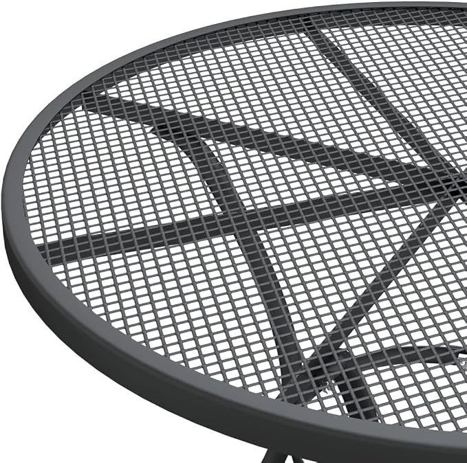 Modern Round Outdoor Garden Table, 31.5 Inch Anthracite Metal Mesh Patio Dining Table, Sturdy Iron Bistro Table for Backyard, Balcony, Deck, Seats 4