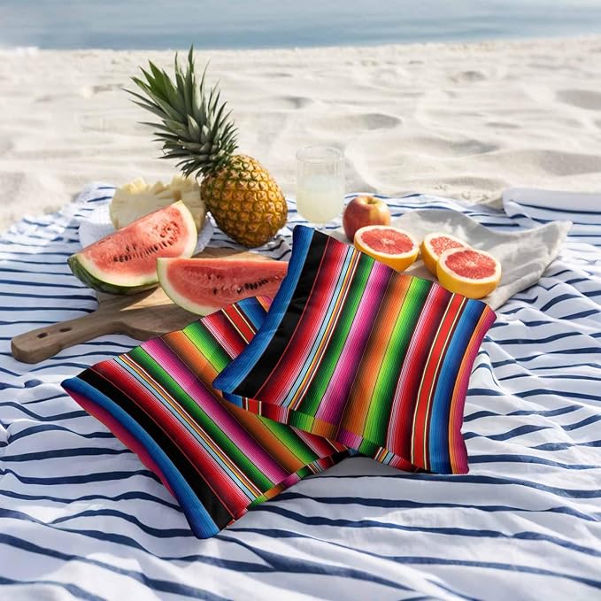 Red Green Blue Striped Outdoor Pillow Covers 16x16 Inch Throw Pillow Covers Set of 2 Waterproof Decorative Pillow Cases Modern Abstract Striped Cushion Covers for Patio Furniture Garden Couch Sofa