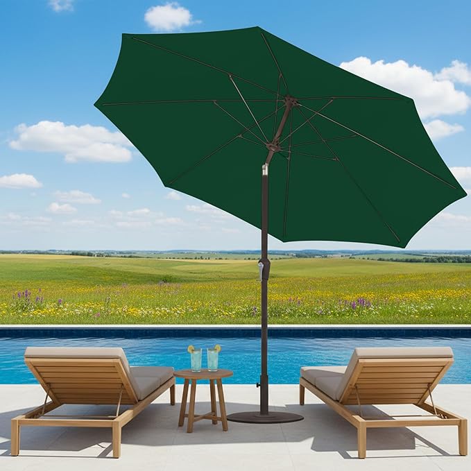 11FT Patio Umbrella, Outdoor Umbrella with with 8 Sturdy Fiberglass Ribs,Market Table Umbrella with Push Button Tilt and Crank,Suit for Backyard,Garden,Pool,Deck(Dark Green)