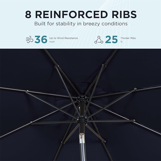 9FT Outdoor Patio Umbrella with Push Button Tilt and Crank, Market Umbrella, 8 Heavy-Duty Ribs, Outdoor Table Umbrella for Garden, Deck, Poolside & Backyard