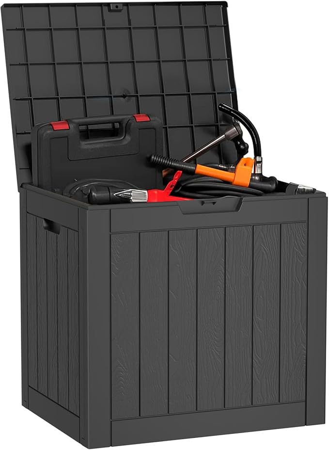 PatioZen 30 Gallon Resin Deck Box Outdoor Storage Box with Lockable Lid, Waterproof for Patio Cushions, Gardening Tools & Exercise Equipment
