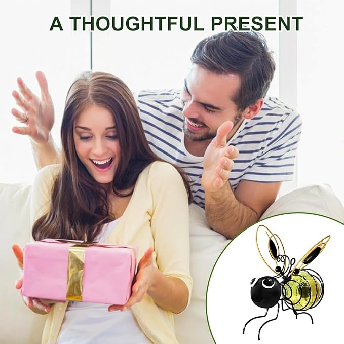 EVOLUX Hanging Bee Solar Garden Lights Decor for Outside, Outdoor Statues Figurine Lights Decorations for Patio Balcony Yard Ornament Housewarming(2 pcs)