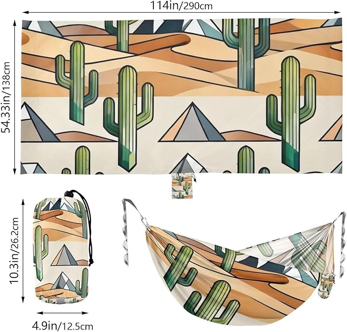 Desert Cactus Scene Hammocks for Camping with Portabl Carry Bag Hanging Hammock Outside Beach Patio Garden
