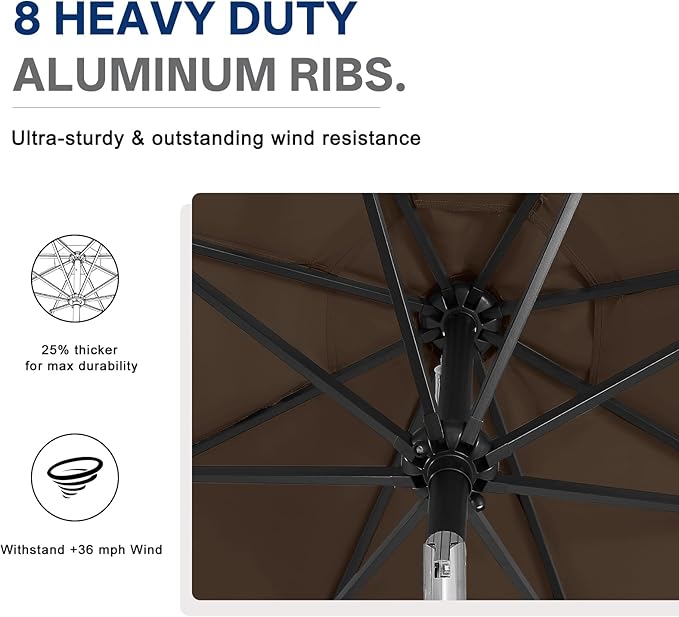 ABCCANOPY Durable Solar Led Patio Umbrellas with 32LED Lights 9FT (Brown)