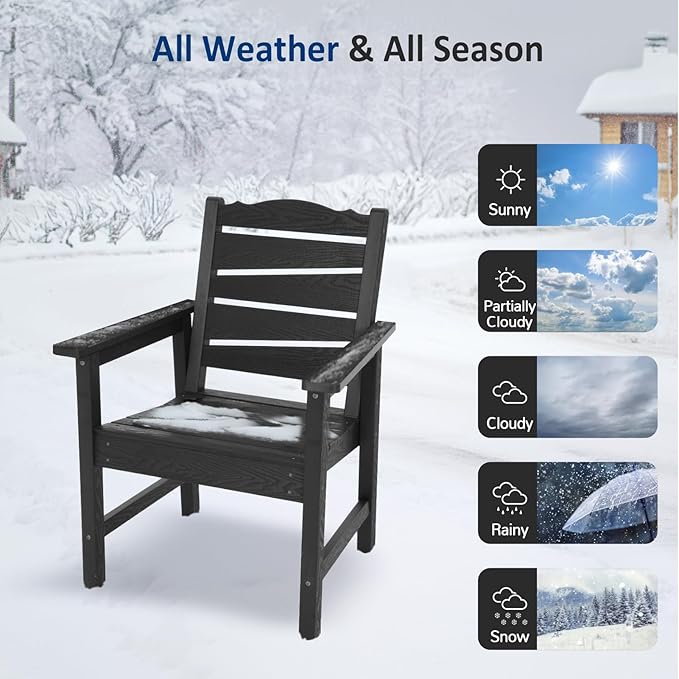 Patio Chairs Set of 2, Weatherproof HIPS Outdoor Dining Chair with Ergonomics Wide Seat, 400lbs Capacity Outdoor Chairs for Garden, Porch, Lawn & Backyard, Black