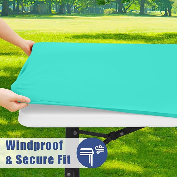 Moosfor Spandex 4 Foot Rectangle Table Cloth 2 Pack, Elastic Fitted Tablecloths for Picnic, Stretch Washable Patio Table Cover for Outdoor, Camping, Banquet and Parties (Aqua Blue, 24"x48")