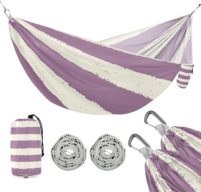 White-Purple Horizontal Stripes 330lb Capacity Camping Hammocks with Tree Straps Cloth Hammock for Indoor Outdoor Patio soporte para hamacas para adultos