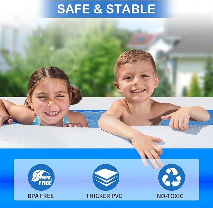 Large Inflatable Swimming Pool for Adults Kids - 120"x70"x22" Blow Up Pools Kiddie Pool, Oversized Thickened Family Inflatable Pools for Backyard Outdoor Garden Summer Water Party