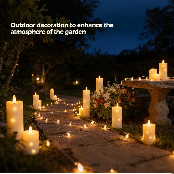 kakoya Outdoor Waterproof Flickering Flameless Candles with Timer,5Pcs Battery Operated LED Pillar Candles with Embedded Star String for Outdoor Lanterns,Porch,Patio Decor(Ivory)