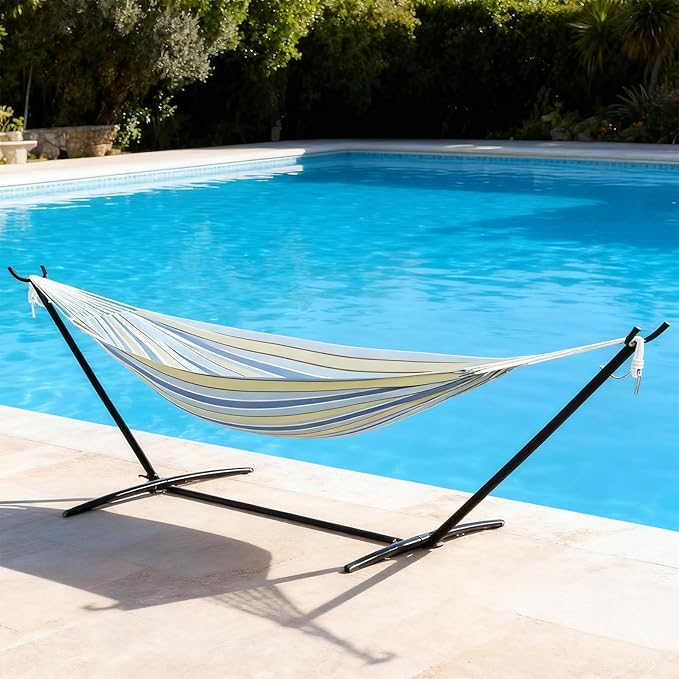 IDEALHOUSE Instant Setup Hammock, Portable Outdoor Steel Frame Hammocks, Heavy-Duty Garden Yard Beach Outdoor Max 450 LBS Capacity for 1-2, Blue Green
