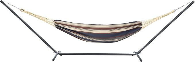 Classic Accessories Montlake Fadesafe Brazilian Hammock with Steel Stand, Heather Indigo Blue Multi-Stripe