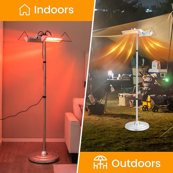 COSTWAY Outdoor Electric Patio Heater, 1500W Standing Infrared Heater with Double-sided Heating, Tip-Over & Overheat Protection, IP65 Waterproof Space Heater for Indoor Outdoor Patio
