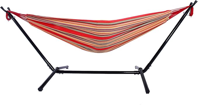 Portable Outdoor Polyester Hammock Set,Hammock with Hammock Stand,2-in-1 Hammocks Hammock Chair with Stand, 250lbs Capacity, Heavy Duty Two Person Hammock with Stand,Red