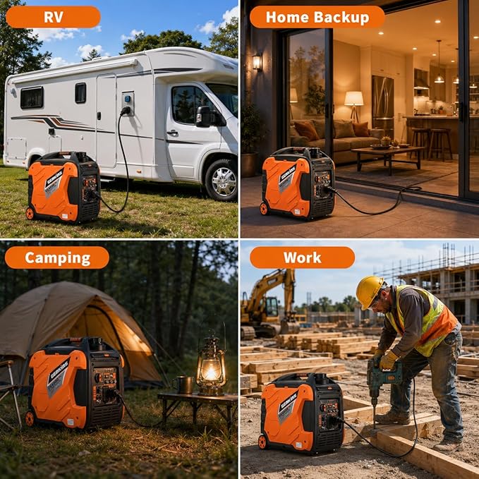 Genkins Portable Inverter Generator 4500W Gas Powered Pure Sine Wave Lightweight Quiet Parallel Capability for Camping RV Home Backup