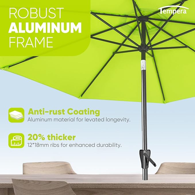 Tempera Patio Market Outdoor Table Umbrella with Push Button Tilt and Crank, Large Sun Umbrella with Sturdy Pole & Fade Resistant Canopy, Easy to Set