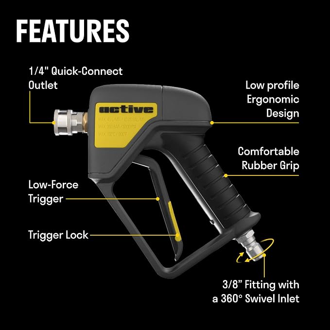 ACTIVE Pressure Washer Gun + 50ft Steel Braided Pressure Washer Hose for all types of Pressure Washers