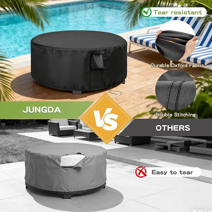 Patio Furniture Covers Round, 34 Inch Outdoor Dinner Table Cover Waterproof, Round Patio Coffee Table Cover for All Weather Resistant - 34 x 16 Inch