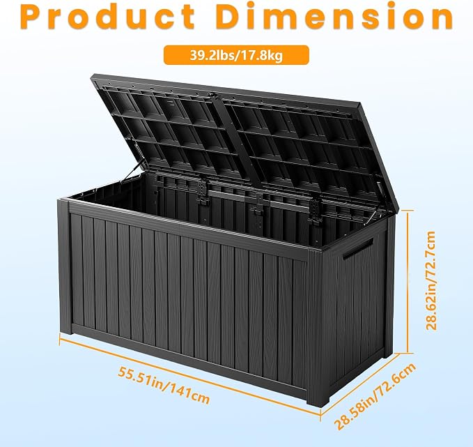 200 Gallon Waterproof Outdoor Storage Box, Lockable Deck Boxes With Handle, Indoor and outdoor Resin Storage Box for Garden Tools, Patio Cushions, Package Delivery, Black
