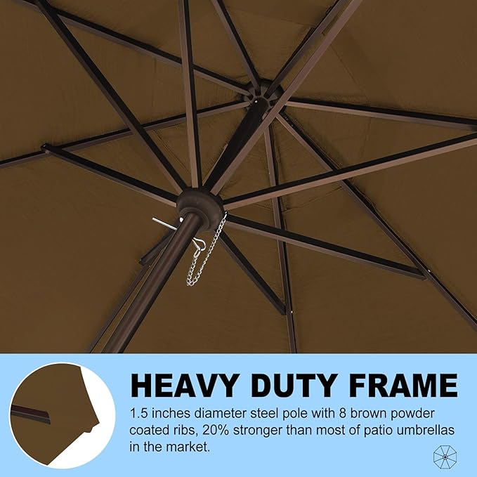 Eurmax USA 10-Year-Non-Fading 10FT 3-Tier Outdoor Patio Market Umbrella,UPF50+ UV Resistant,Heavy Duty Commercial Grade,Crank Lift Design,Windproof Vented Top for Garden,Pool,Deck,Chestnut