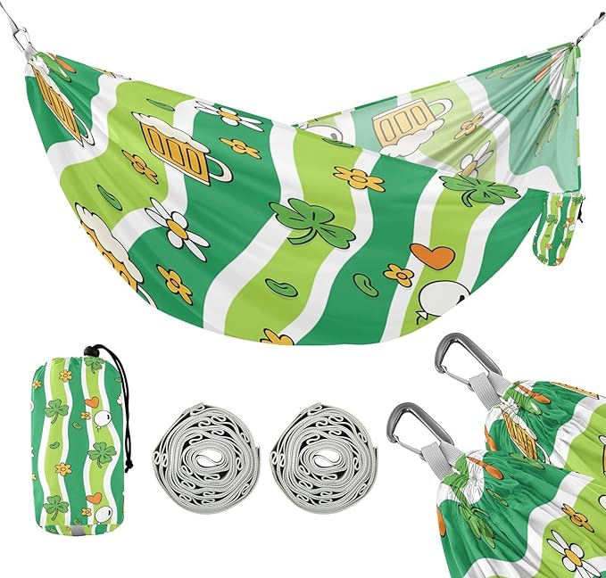 Hammocks for Outside St.Patricks Day Elements Camping Hammock Portable Hammocks with Tree Straps and Carry Bag Camping Accessories for Hiking Beach Outdoor