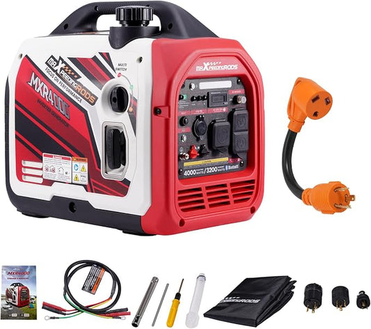 maXpeedingrods Portable 4000 Watt Inverter Generator with RV Adapter Cord 3 Prong 125V 30 Amp to 30 Amp, NEMA L5-30P to TT-30R