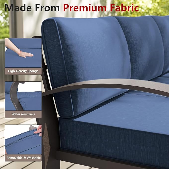 Aluminum Patio Furniture Set with Fire Pit Table, 7 Seats Outdoor Patio Conversation Sets with Swivel Chair Modern Metal Sectional Sofa with Upgrade Cushions for Patio, Backyard - Blue