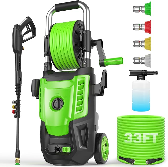 Pressure Washer 4800PSI, 4.0GPM Portable Power Washer with Foam Cannon,4 Nozzles,33FT Hose and Soap Bottle,Car Wash Machine/Car/Driveway/Patio Clean,Green