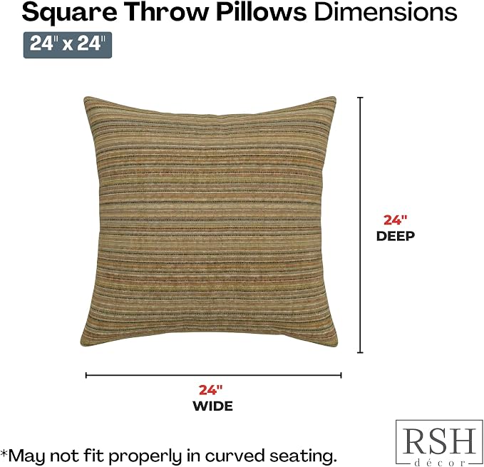 RSH DECOR Square Throw Pillows Set of 4, 24" x 24", Outdoor Pillows Waterproof, Outdoor Pillow Covers, Pillow Covers for Couch, Moran Sonoma, Made in USA