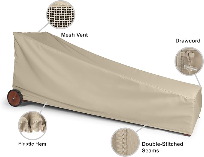 Covermates Elite Chaise Lounge Cover – Weather-Resistant Polyester Outdoor Furniture Cover with Mesh Vents, Drawcord Hem, Buckle Straps, UV Protection, 32W x 82D x 34H, Khaki