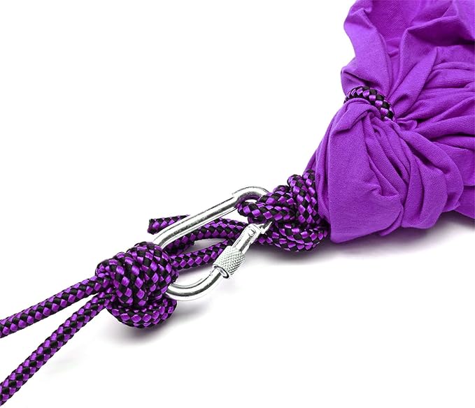 Elastic Therapy Swing Indoor Outdoor Hammock Style Sensory Hanging Chair with Carabiner Ropes 80kg Capacity (Purple)