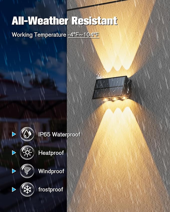 VOLISUN Solar Fence Lights 12 Pack, Color Glow LED Up and Down Wall Lamp, IP65 Waterproof Solar Lights Outdoor for Patio, Backyard, Railing, Deck, Fence and Wall（6 Lenses）