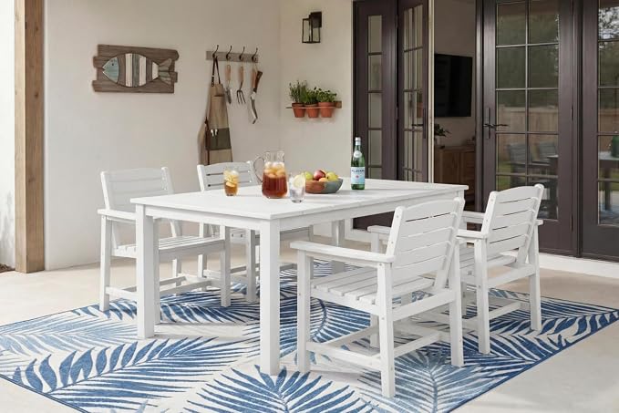 Perli™ 5-Piece Outdoor Dining Set, All-Weather HDPE Patio Furniture with 4 Armrest Chairs and Rectangular Table, UV-Resistant 4-Person Set for Deck, Backyard, White