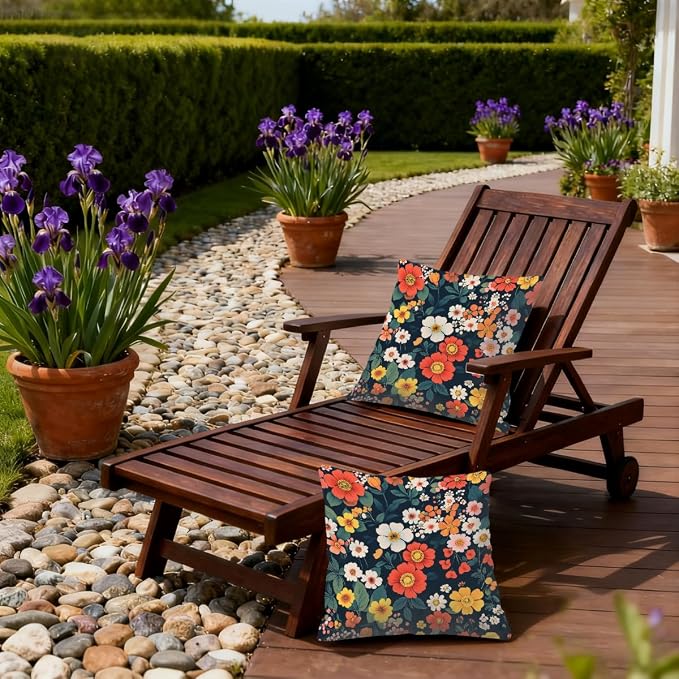 22x22 Inch Outdoor Pillow Covers Set of 2 Waterproof Throw Pillow Covers Decorative Couch Cushion Covers Art Flowers Leaves Square Pillowcases Protectors for Patio Garden Sofa