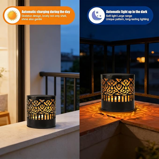 Decorative Solar Mandala Lights | Metal Solar Powered Outdoor Wall & Step Lighting | Waterproof Garden/Patio/Fence Lights with Auto On/Off | Mandala Pattern Backyard Decor for Deck,Post,Yard (2)
