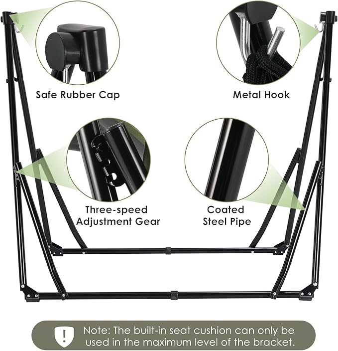 Arlopu 3 in 1 Portable Hammock with Steel Stand,Foldable PU Leather Swing Chair,6-Level Standing Hammocks Included Carrying Bag,Side Pocket,Pillow,for Outside,Indoor,Yard,Garden,Patio,Camping(Green)