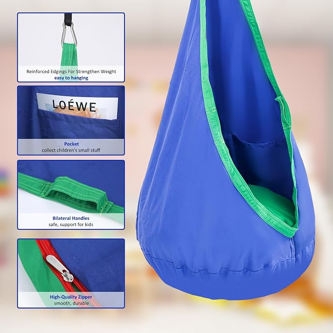 YAERSI Kids Pod Swing Seat, Cotton Hammock Chair with PVC Inflatable Cushion,Sensory Swing for Indoor and Outdoor Play Portable