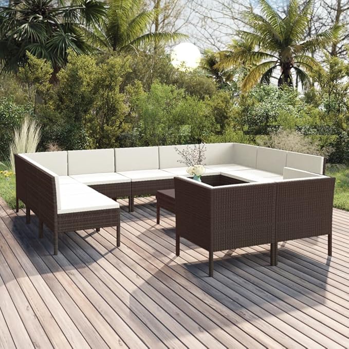 Patio Lounge Set with Cushions,Patio Furniture Sets,Patio Conversation Sets,Outdoor Furniture Sets,for Garden,Backyard,Outdoor,12 Piece Poly Rattan Brown