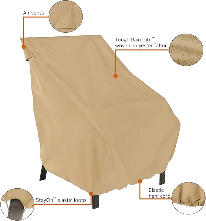Classic Accessories Terrazzo Water-Resistant 26 Inch High Back Patio Chair Cover, Outdoor Chair Covers