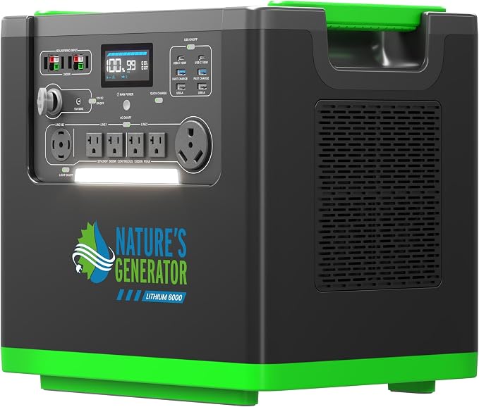 Natures Generator 3840Wh Solar Generator+ 30A Automatic Transfer Switch, Lithium Batteries, 6000W Power Station for Home Backup, RVs, Emergencies, Power Outages, and Outdoor Camping