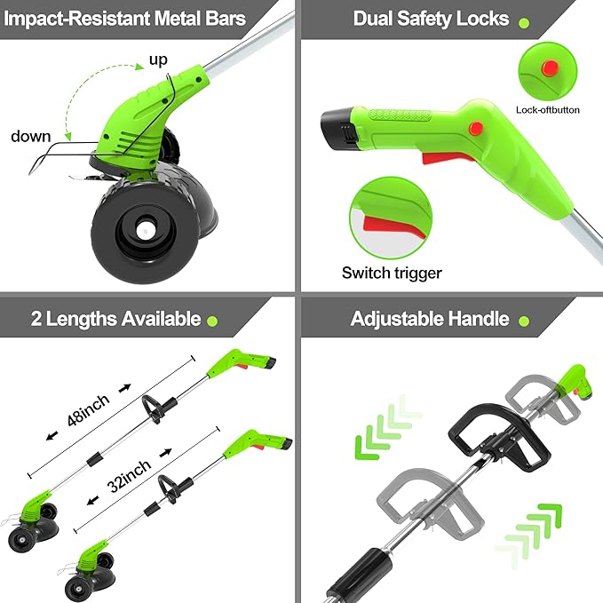 Cordless Weed Wacker, Grass Trimmer with 3 Types Blades and 2.0Ah Li-Ion Battery Powered,12V Electric Weed Trimmer/Edger for Garden Yard Work and Lawn Care