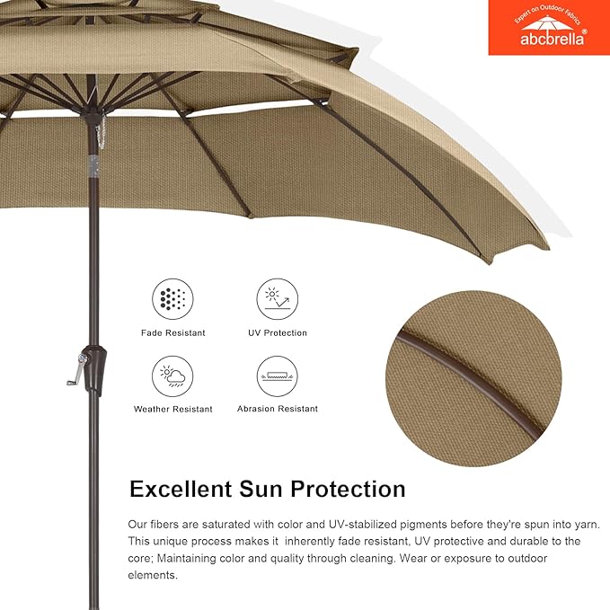 ABCCANOPY 5-Year 10-Year No Fading 9FT 3 Tiers Patio Umbrella, Outdoor Table Umbrella with 8 Sturdy Ribs for Deck, Backyard, Garden, Yard